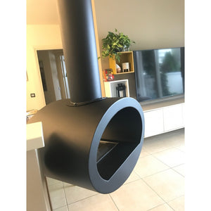 Biocamino da soffitto Cervinia Nero 2 kW – installazione a soffitto, bruciatore 1,5 L, struttura acciaio – Tecno Air System
