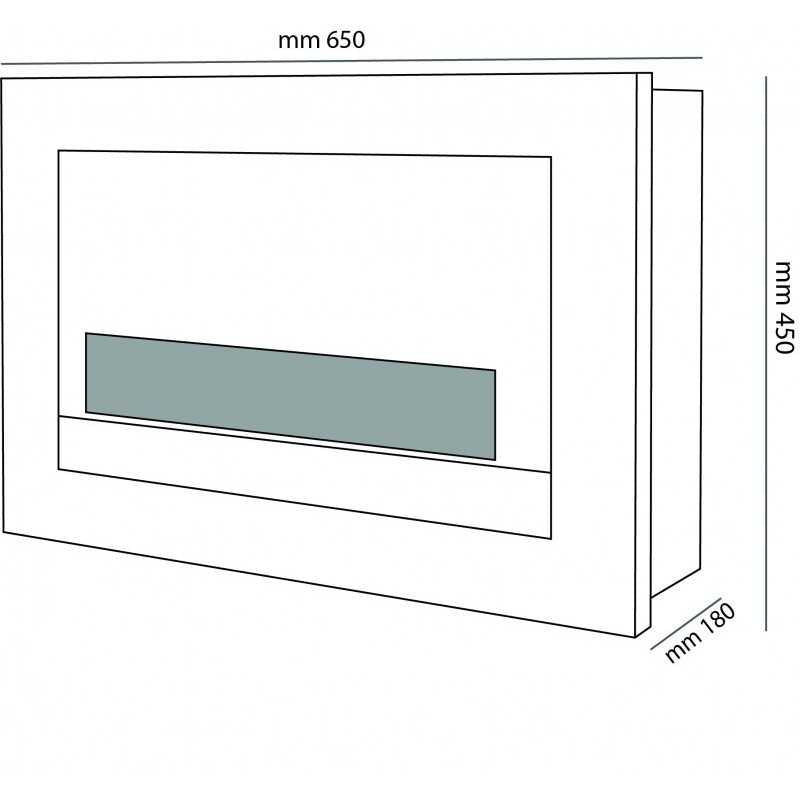Biocamino parete / incasso Treviso 2,5 kW – bruciatore 1,9 L, vetro temperato, acciaio verniciato – Tecno Air System