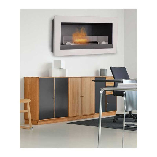 Biocamino parete / incasso Verona bianco 3 kW – vetro temperato, bruciatore 2,9 L regolabile – Tecno Air System