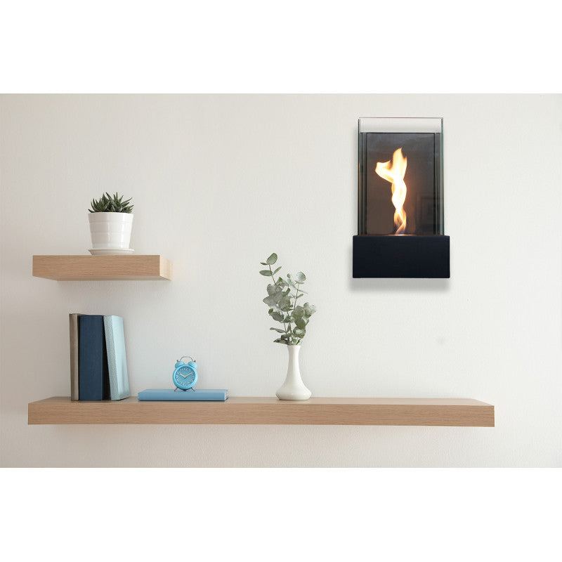 Biocamino parete / tavolo Altea Nero 0,8 kW – 3 vetri protezione, fiamma a spirale, struttura acciaio – Tecno Air System