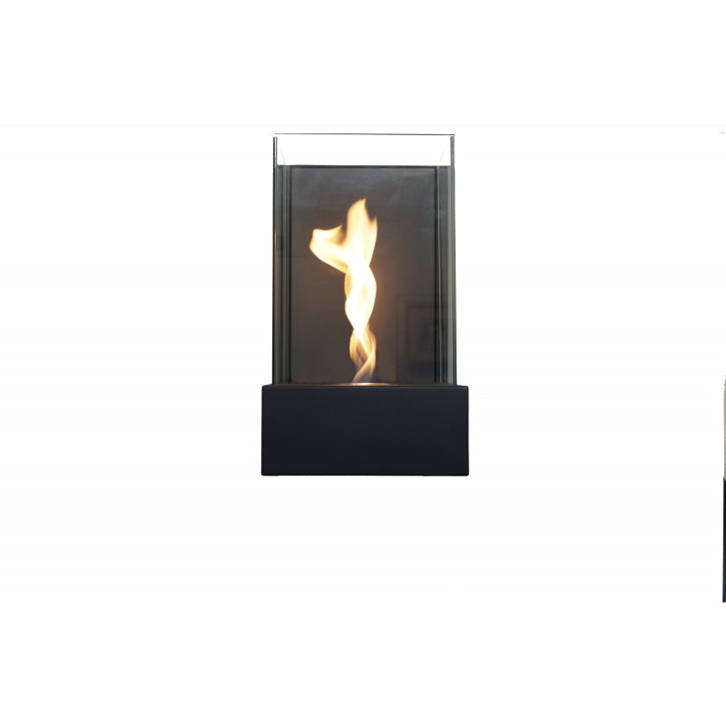Biocamino parete / tavolo Altea Nero 0,8 kW – 3 vetri protezione, fiamma a spirale, struttura acciaio – Tecno Air System