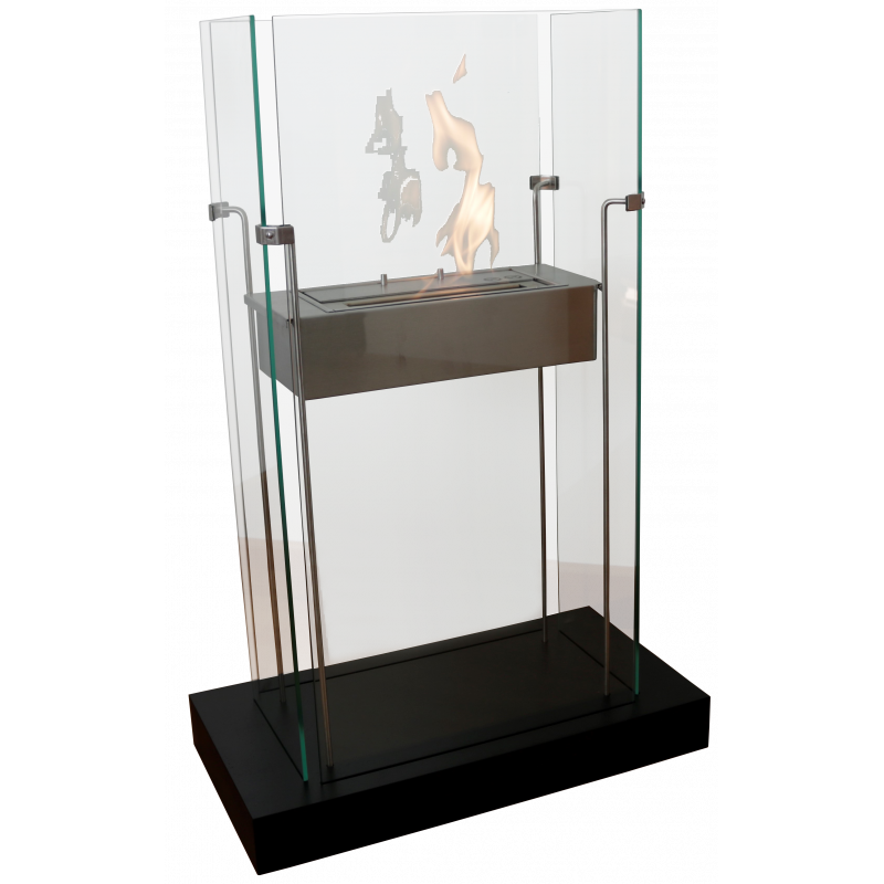 Biocamino pavimento Atlanta Nero 2 kW – struttura acciaio + base in legno, 4 vetri – Tecno Air System