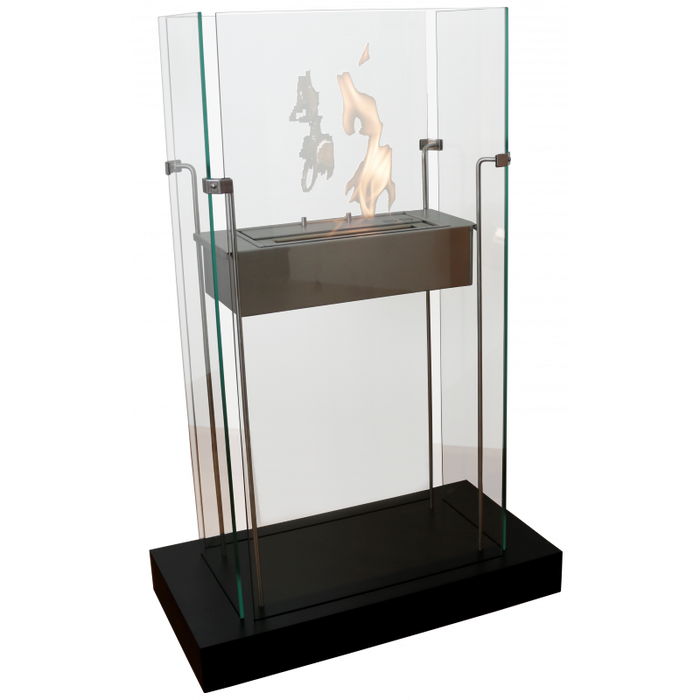 Biocamino pavimento Atlanta Nero 2 kW – struttura acciaio + base in legno, 4 vetri – Tecno Air System