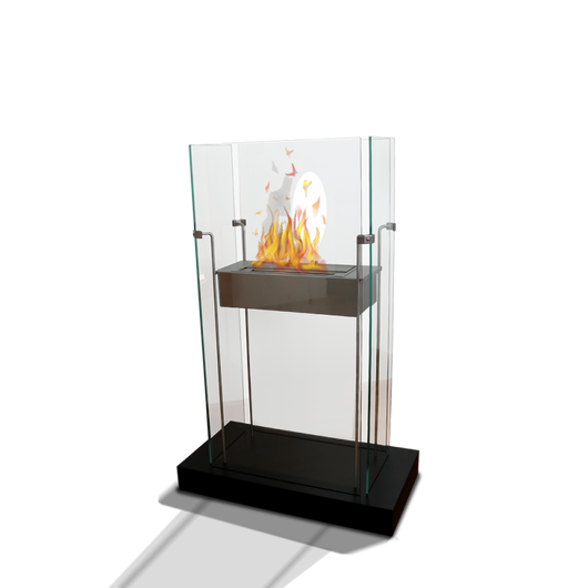 Biocamino pavimento Atlanta Nero 2 kW – struttura acciaio + base in legno, 4 vetri – Tecno Air System