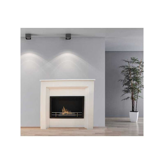 Biocamino pavimento Conegliano Bianco 2,5 kW – struttura legno con focolare acciaio, bruciatore 1,5 L – Tecno Air System