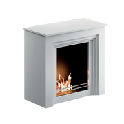 Biocamino pavimento Falcade Bianco 2 kW – struttura in legno assemblata, vetro frontale – Tecno Air System
