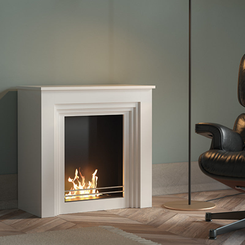 Biocamino pavimento Falcade Bianco 2 kW – struttura in legno assemblata, vetro frontale – Tecno Air System