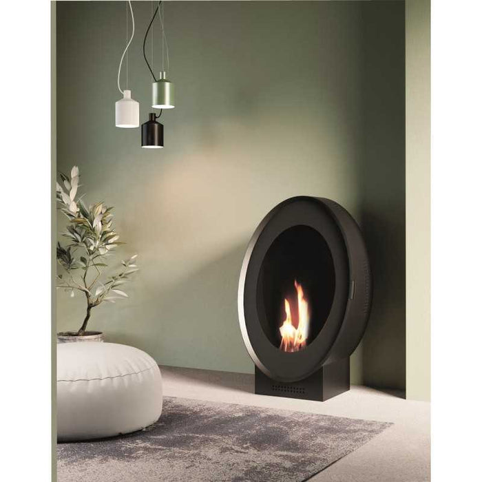 Biocamino pavimento Osaka Nero 3 kW – vetro frontale, bruciatore 2 L, effetto scenico alto – Tecno Air System