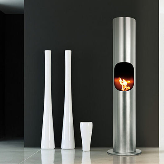 Biocamino pavimento Portofino Acciaio 1,8 kW – struttura inox, altezza 180 cm, design alto – Tecno Air System