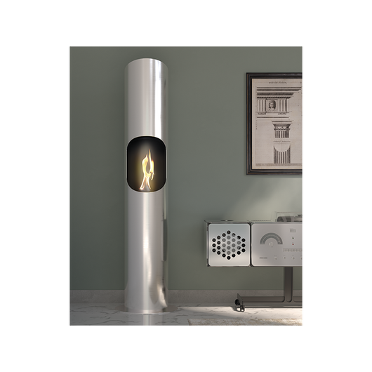 Biocamino pavimento Portofino Acciaio 1,8 kW – struttura inox, altezza 180 cm, design alto – Tecno Air System