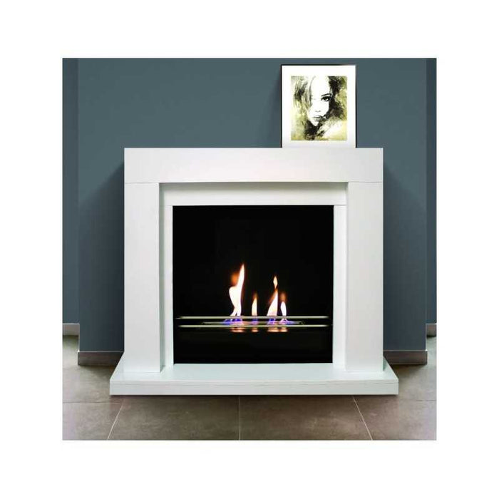 Biocamino pavimento Udine Bianco 2,5 kW – focolare acciaio, struttura legno, vetro frontale – Tecno Air System