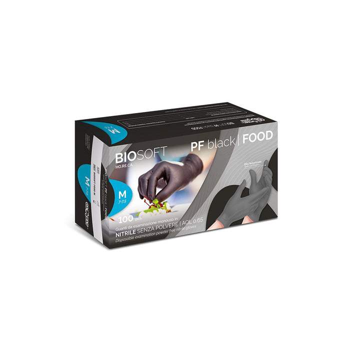 GUANTI MONOUSO IN NITRILE NERO SENZA POLVERE GLOVELY BIOSOFT PF BLACK FOOD 100pz TG.M RAYS BIOSOFTFOOD_M