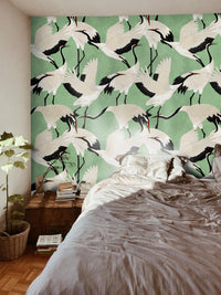Carta da Parati Aironi Verdi Carta Vegana 250x200cm 5,5mq 