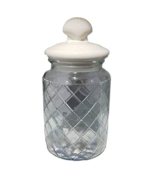 Biscottiera Barattolo In Vetro 1 Lt Con Tappo Coperchio Ceramica Conchiglia         