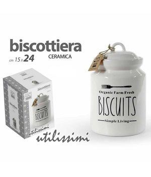 Biscottiera Barattolo Per Biscotti Muffin Dolci In Ceramica Bianca Con Scritte         