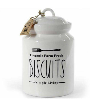 Biscottiera Barattolo Per Biscotti Muffin Dolci In Ceramica Bianca Con Scritte         