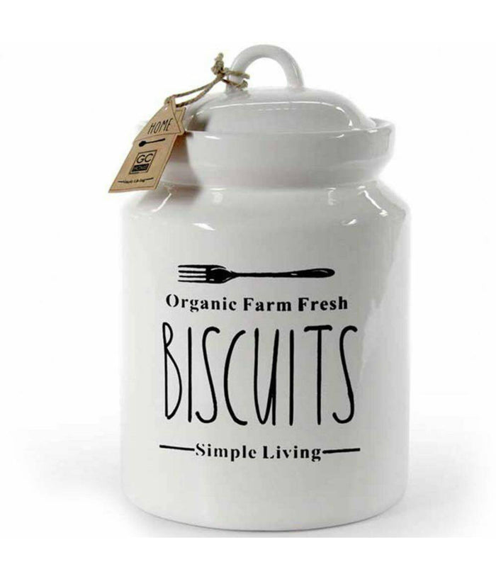 Biscottiera Barattolo Per Biscotti Muffin Dolci In Ceramica Bianca Con Scritte         