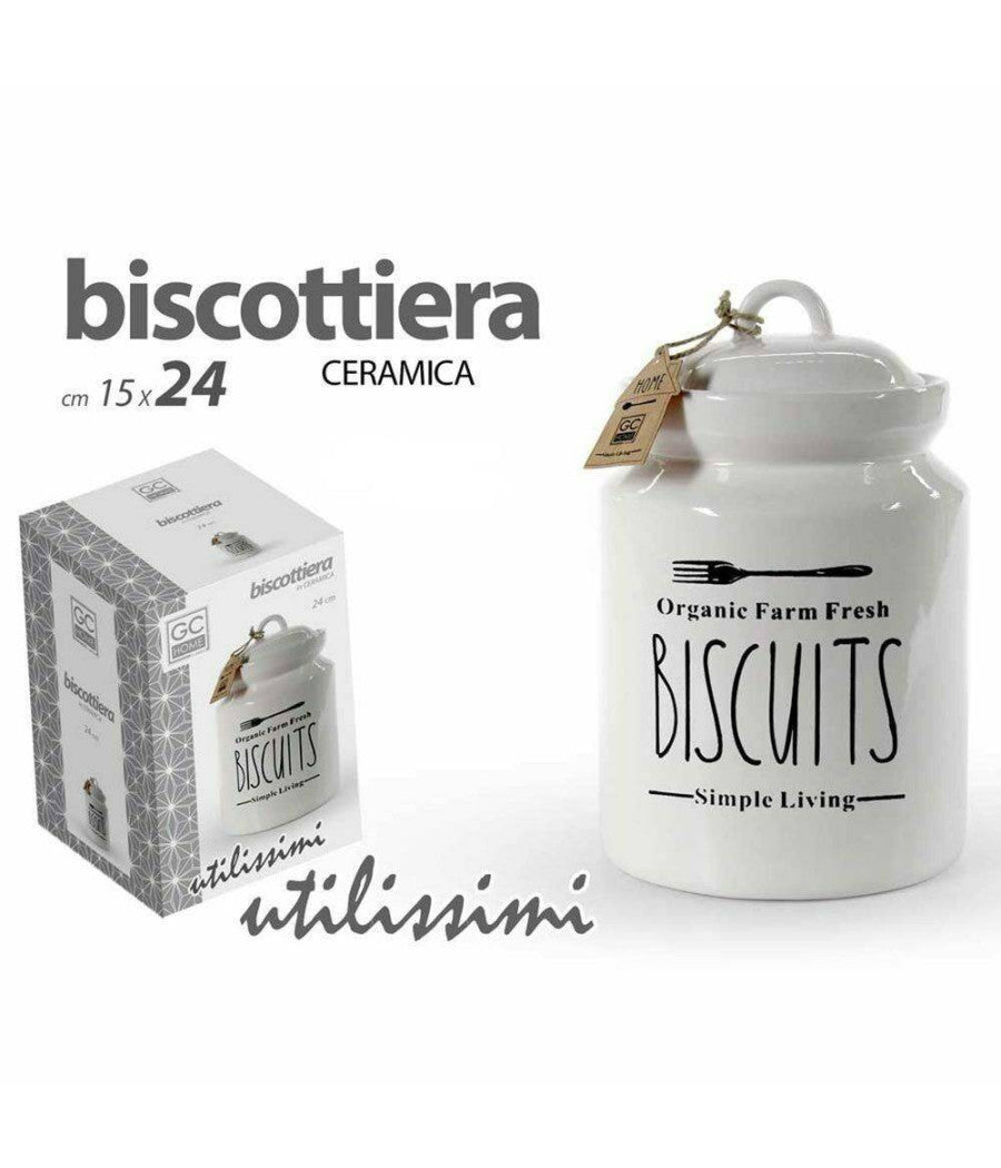 Biscottiera Barattolo Per Biscotti Muffin Dolci In Ceramica Bianca Con Scritte         