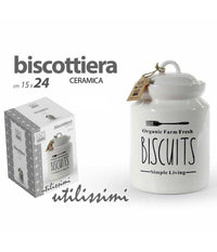 Biscottiera Barattolo Per Biscotti Muffin Dolci In Ceramica Bianca Con Scritte         
