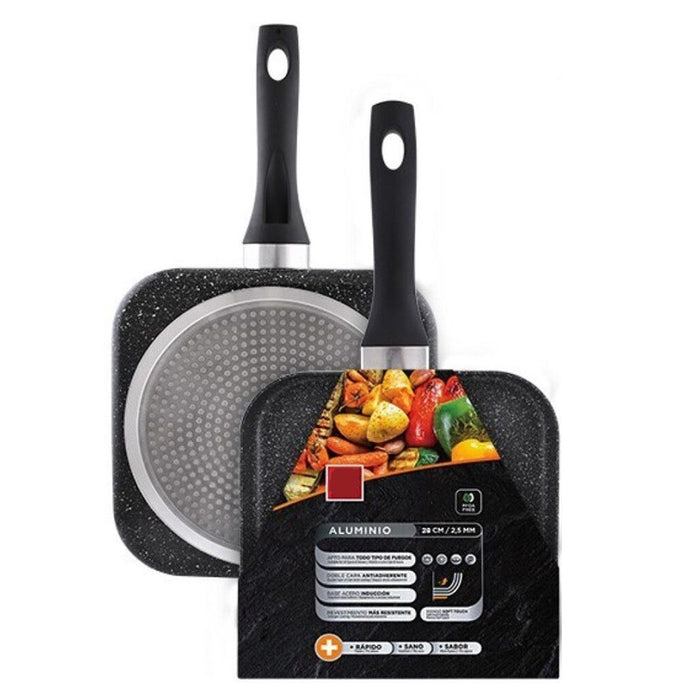 Trade Shop - Bistecchiera Padella Quadrata Per Griglia Grill In Alluminio Antiaderente 28x2.5cm 245441c -