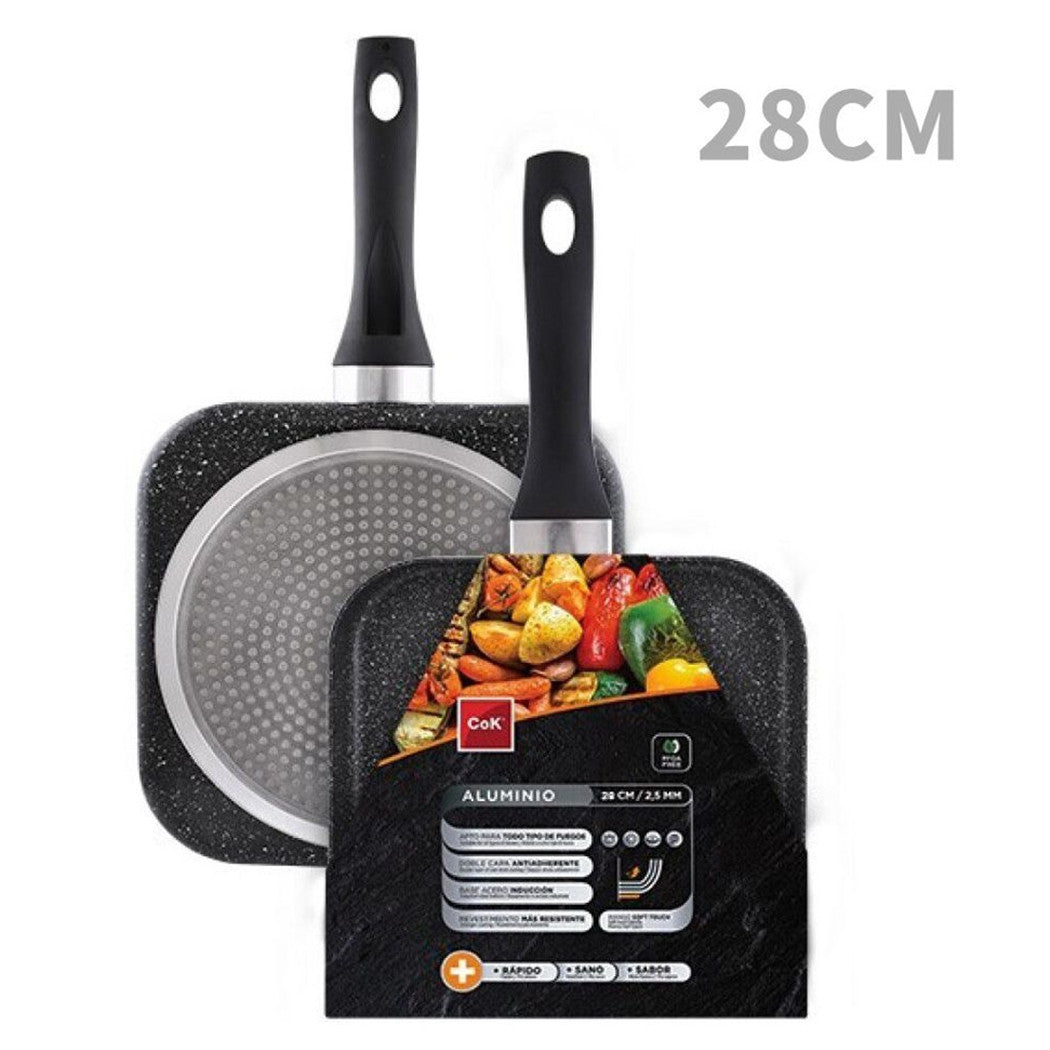 Trade Shop - Bistecchiera Padella Quadrata Per Griglia Grill In Alluminio Antiaderente 28x2.5cm 245441c -