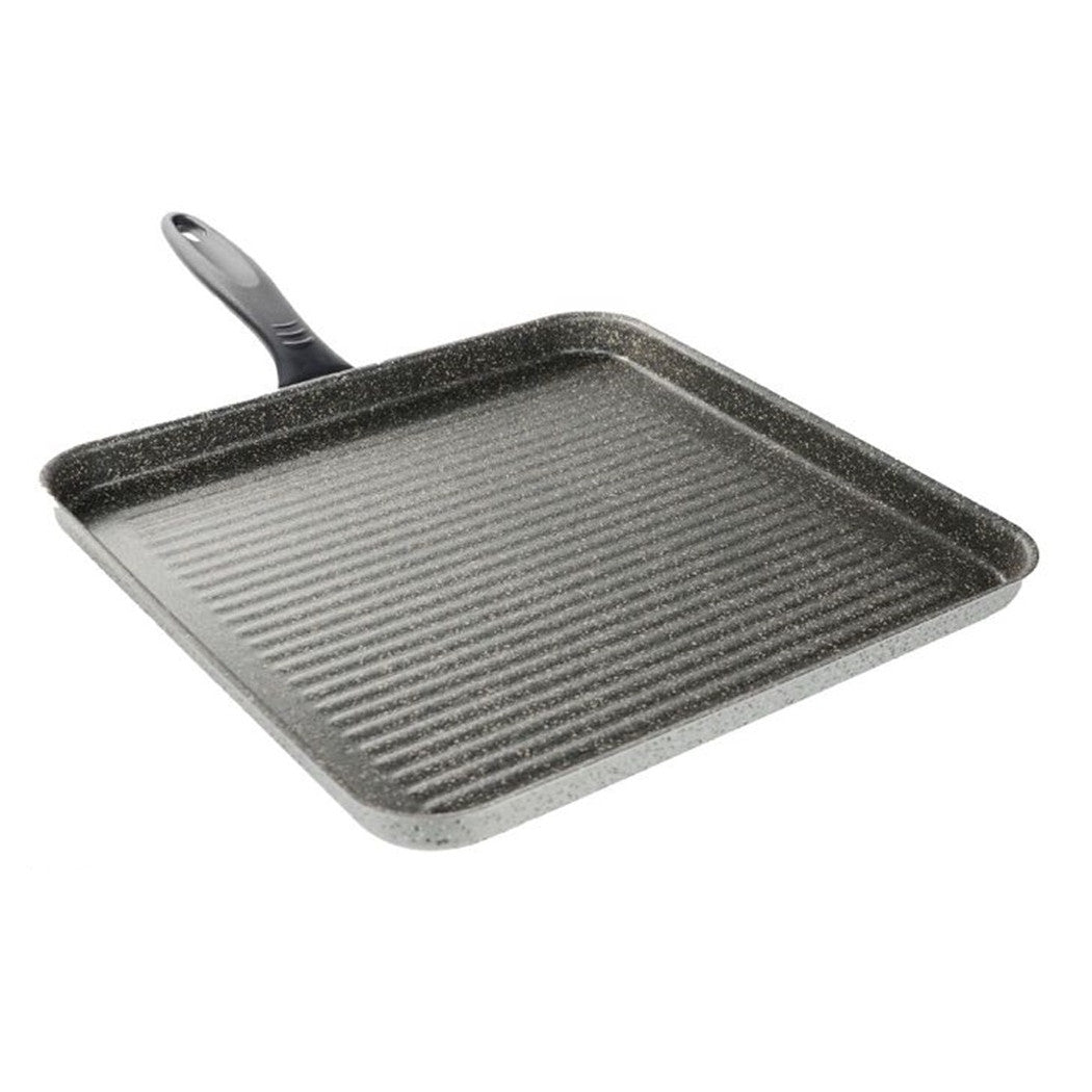 Trade Shop - Bistecchiera Quadrata 31.5 Cm Pietra Antiaderente Antigraffio Con Manico Nero 041064m -