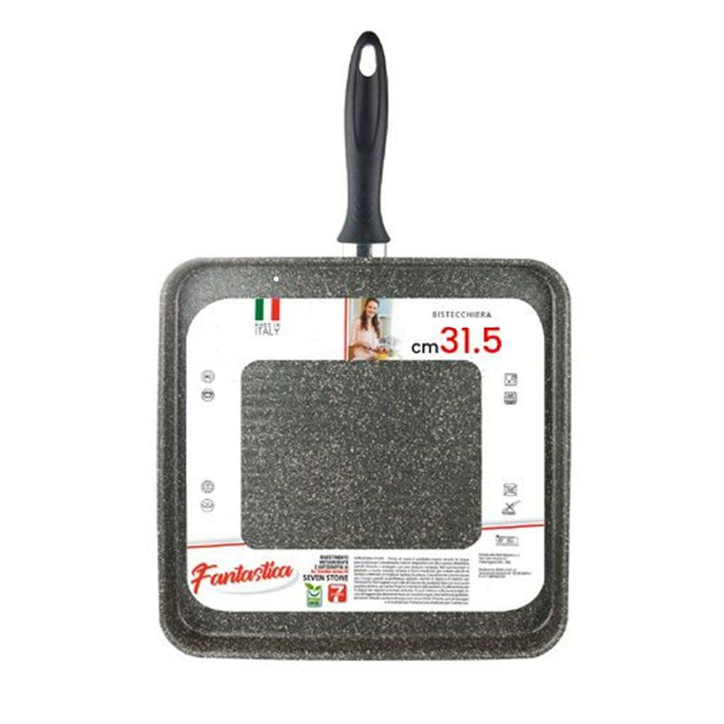 Trade Shop - Bistecchiera Quadrata 31.5 Cm Pietra Antiaderente Antigraffio Con Manico Nero 041064m -