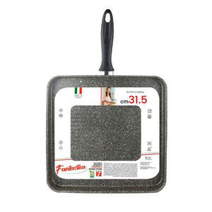 Trade Shop - Bistecchiera Quadrata 31.5 Cm Pietra Antiaderente Antigraffio Con Manico Nero 041064m -