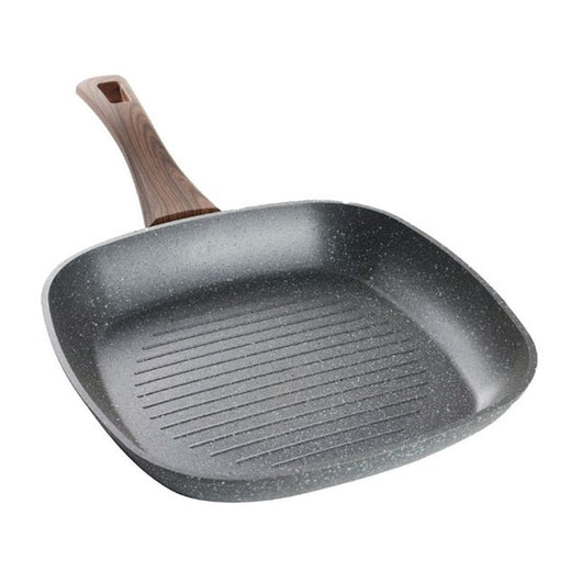 Trade Shop - Bistecchiera Quadrata Antiaderente Antigraffio Per Induzione Manico Legno Da 24x24/28x28cm -