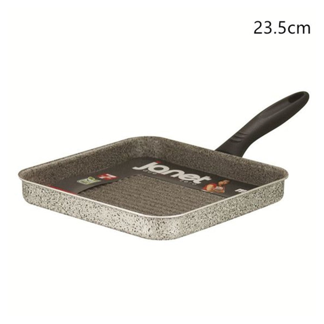 Trade Shop - Bistecchiera Quadrata In Alluminio Antiaderente Antigraffio Da 14,5/23,5 Cm Con Manico -