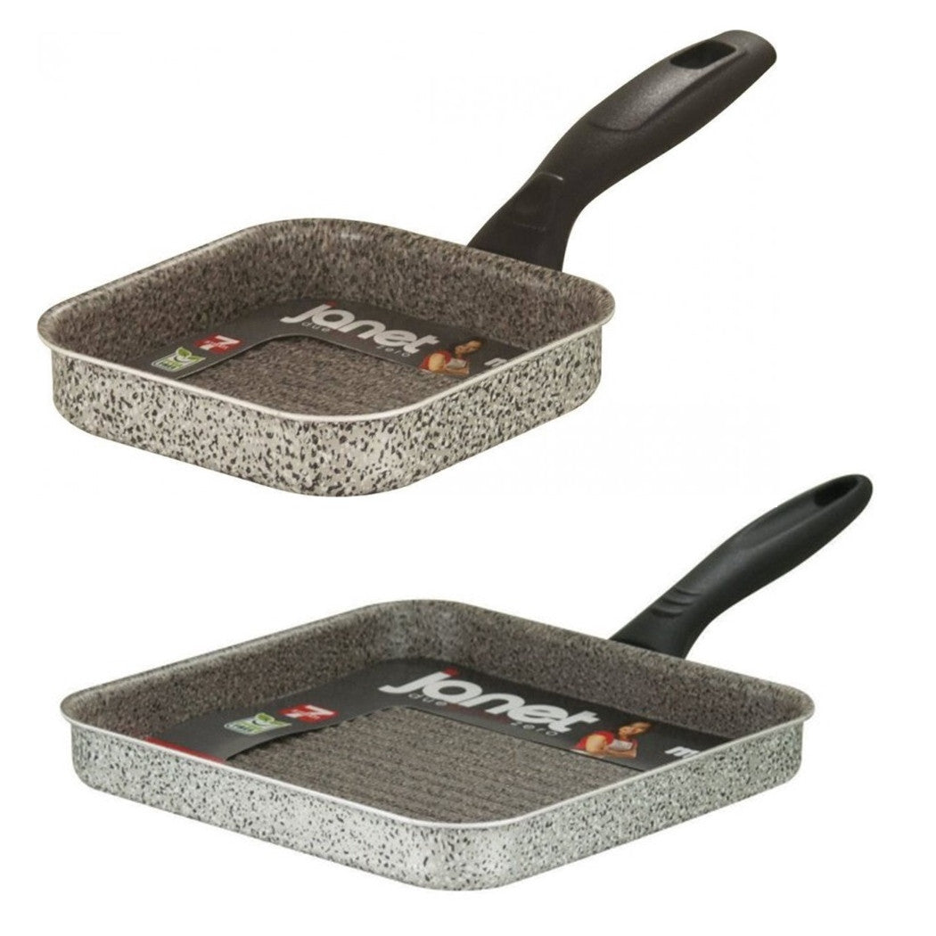 Trade Shop - Bistecchiera Quadrata In Alluminio Antiaderente Antigraffio Da 14,5/23,5 Cm Con Manico -