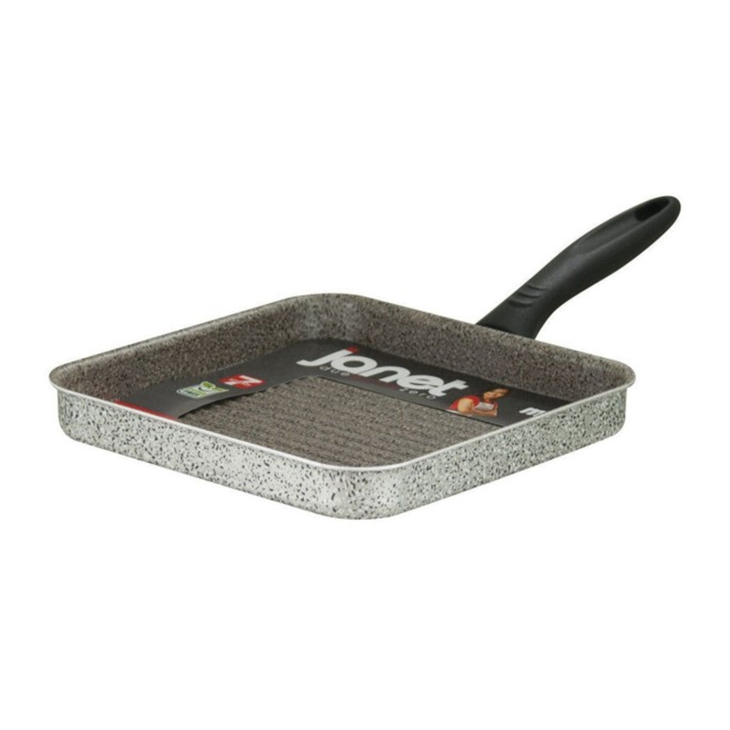 Trade Shop - Bistecchiera Quadrata In Alluminio Antiaderente Antigraffio Da 14,5/23,5 Cm Con Manico -