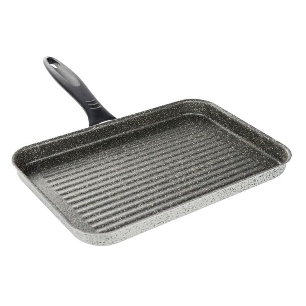 Trade Shop - Bistecchiera Rettangolare 19x29cm Pietra Antiaderente Antigraffio Con Manico Nero 045024m -
