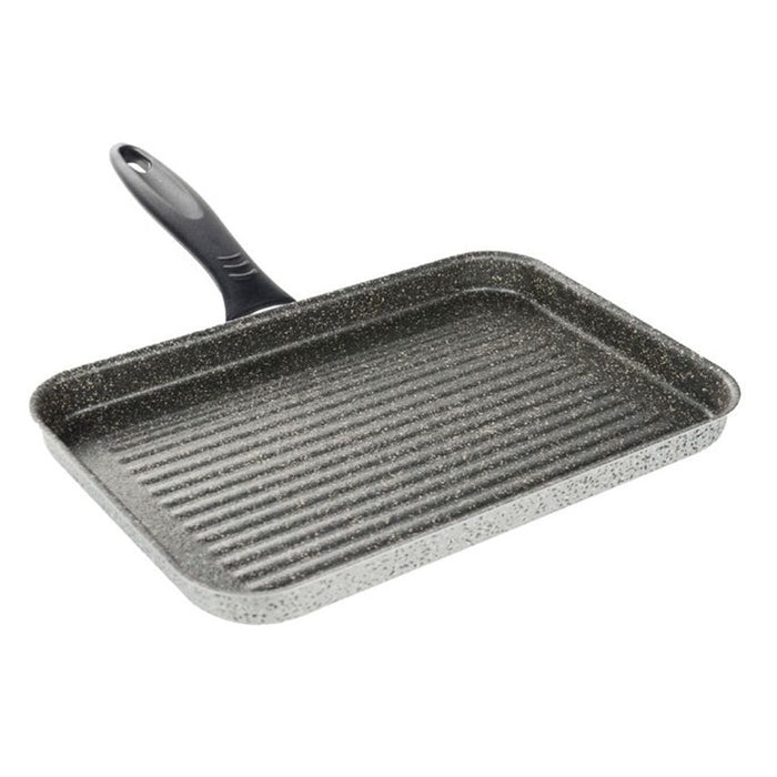 Trade Shop - Bistecchiera Rettangolare 19x29cm Pietra Antiaderente Antigraffio Con Manico Nero 045024m -