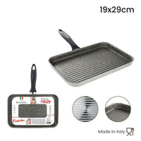 Trade Shop - Bistecchiera Rettangolare 19x29cm Pietra Antiaderente Antigraffio Con Manico Nero 045024m -