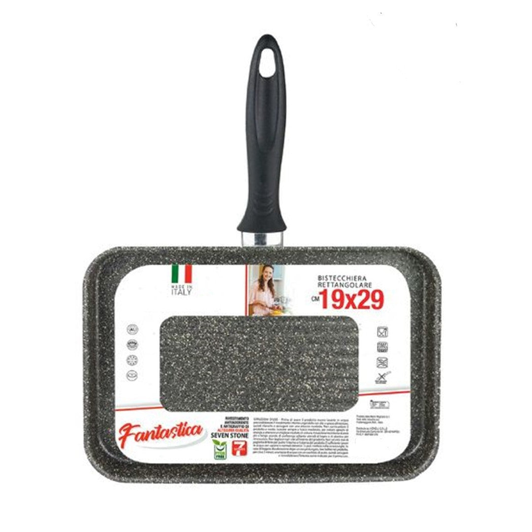 Trade Shop - Bistecchiera Rettangolare 19x29cm Pietra Antiaderente Antigraffio Con Manico Nero 045024m -