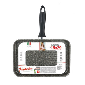 Trade Shop - Bistecchiera Rettangolare 19x29cm Pietra Antiaderente Antigraffio Con Manico Nero 045024m -