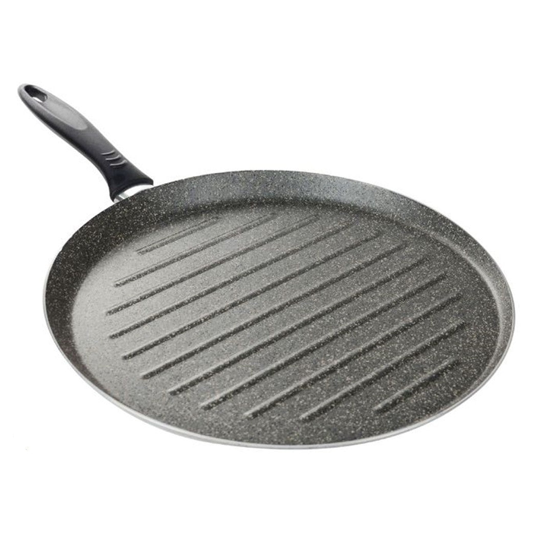 Trade Shop - Bistecchiera Tonda Rigata Padella Cucina Antiaderente Antigraffio 7 Strati 34 Cm 045017m -