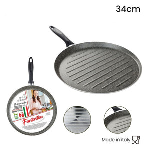 Trade Shop - Bistecchiera Tonda Rigata Padella Cucina Antiaderente Antigraffio 7 Strati 34 Cm 045017m -