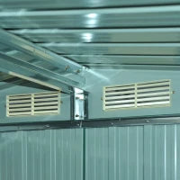 Casetta da Giardino Porta Utensili in Lamiera di Acciaio, Capanno da Giardino in Acciaio con Base e Porte Scorrevoli, 258x206x178cm, Verde