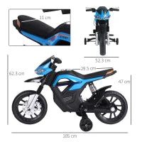 Moto Elettrica per Bambini da 6V con Rotelle e Fari, in PP e Metallo, 105x52.3x62.3 cm, Azzurro e Nero