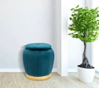 Pouf Contenitore Paris Ottanio/Gold cm Ø 43X43