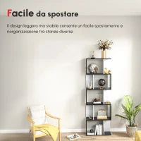 Mobile Libreria in Legno a 5 Ripiani con Divisorio, 60x24x184.5 cm, Bianco e Nero