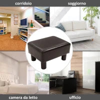 Pouf Poggiapiedi Imbottito, Rettangolare e in Finta Pelle, 40x30x24 cm, Marrone
