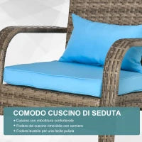 Sedia da Giardino Adironrack con Braccioli, in Rattan e Acciaio, 64x80x90 cm, Marrone e Blu