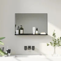 kleankin Specchio Bagno da Parete con Mensola Design Moderno e Multiuso, 60x12x40 cm, Nero