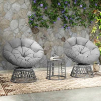 Set da Giardino da 3 Pezzi con 2 Poltrone Girevoli e 1 Tavolino Basso Rotondo, in Poliestere e Rattan PE, Grigio
