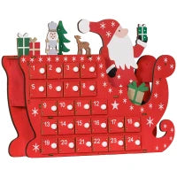Calendario dell'Avvento da riempire in legno, con 24 cassetti, Babbo Natale e slitta, 22,5x8x36cm, Rosso