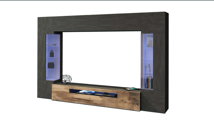 Parete attrezzata TV moderna antracite legno 2 vetrine pensile Sultan AP