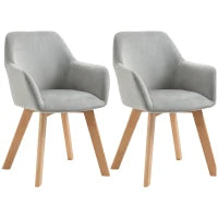 Set 2 Sedie per Sala da Pranzo Imbottite in Velluto con Braccioli e Gambe in Legno, Grigio
